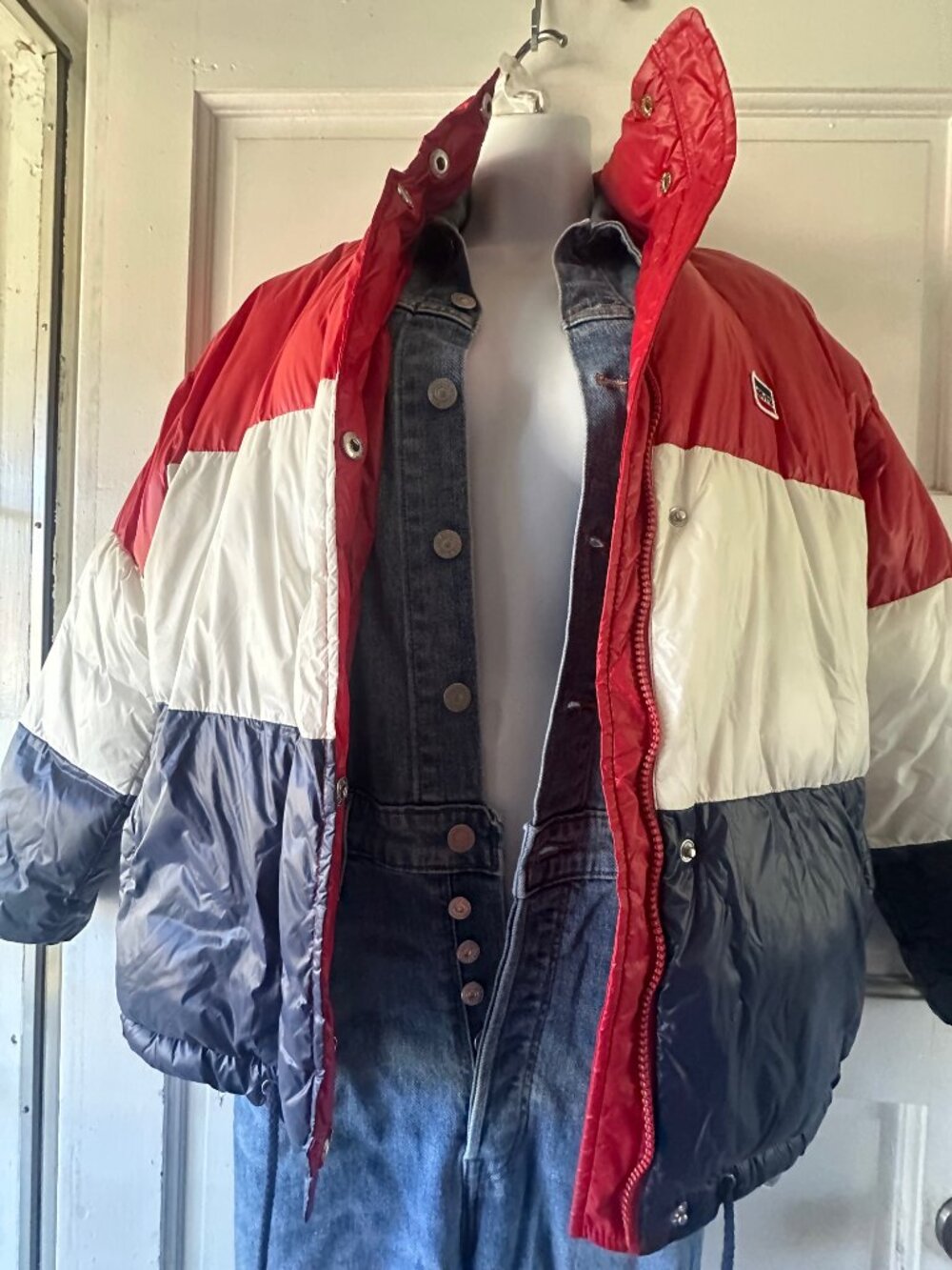 Levi’s Women’s Denim Western Jumpsuit & Retro Colorblock Puffer Jacket Bundle